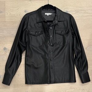 Good American Black Faux Leather Shirt